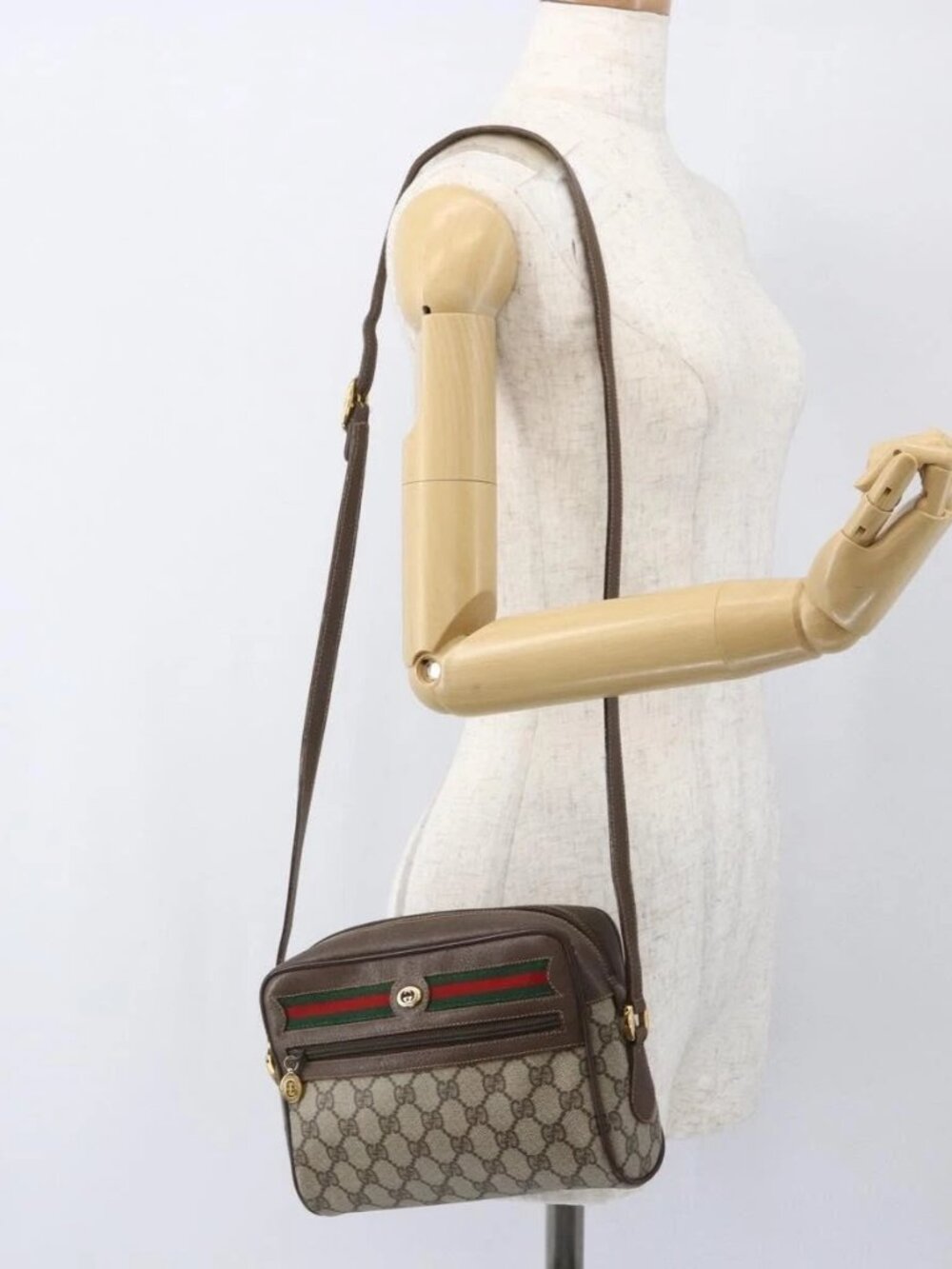 GUCCI GG Supreme Web Sherry Line Shoulder Bag PVC Beige 56 02 087 Auth ep12559